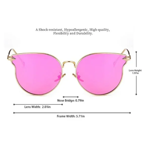 Cat Eye Pink Sunglasses Polarized Mirrored Flat-Lens Eyewear UV 400 Protection - Picture 11 of 12